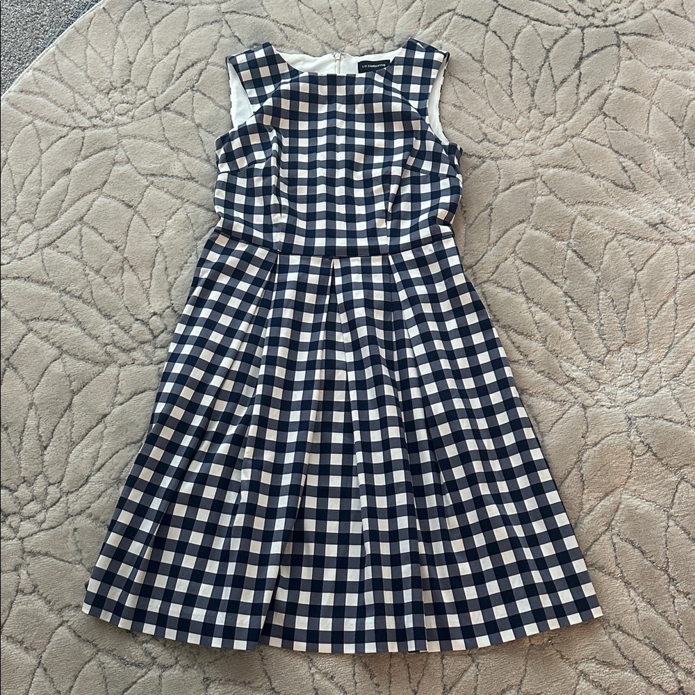 Liz Claiborne Blue and White Gingham Midi Dress